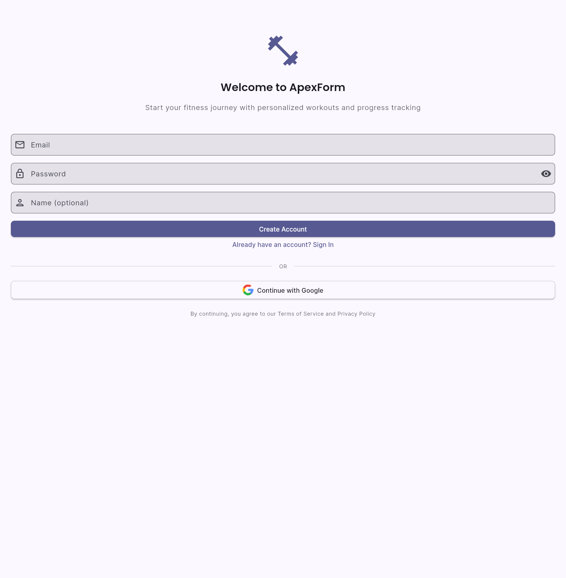 ApexForm Authentication Screen